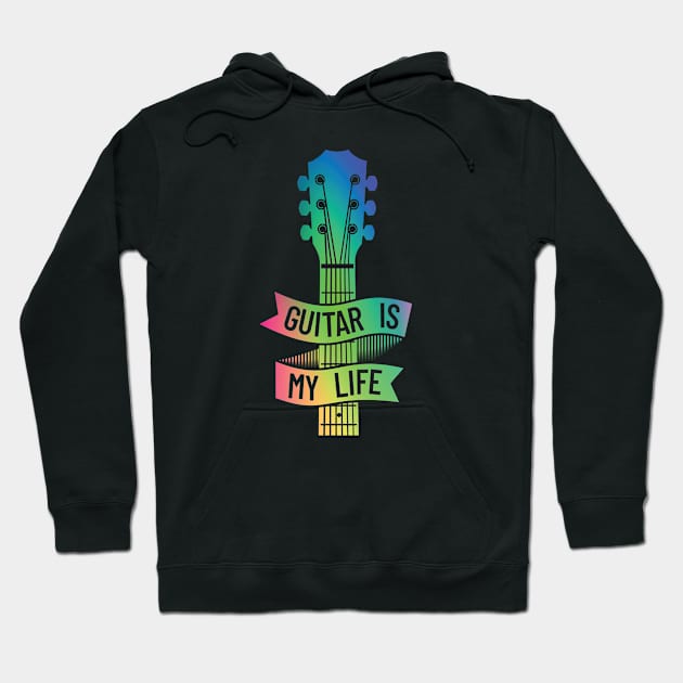 Guitar is My Life Acoustic Guitar Headstock Colorful Theme Hoodie by nightsworthy